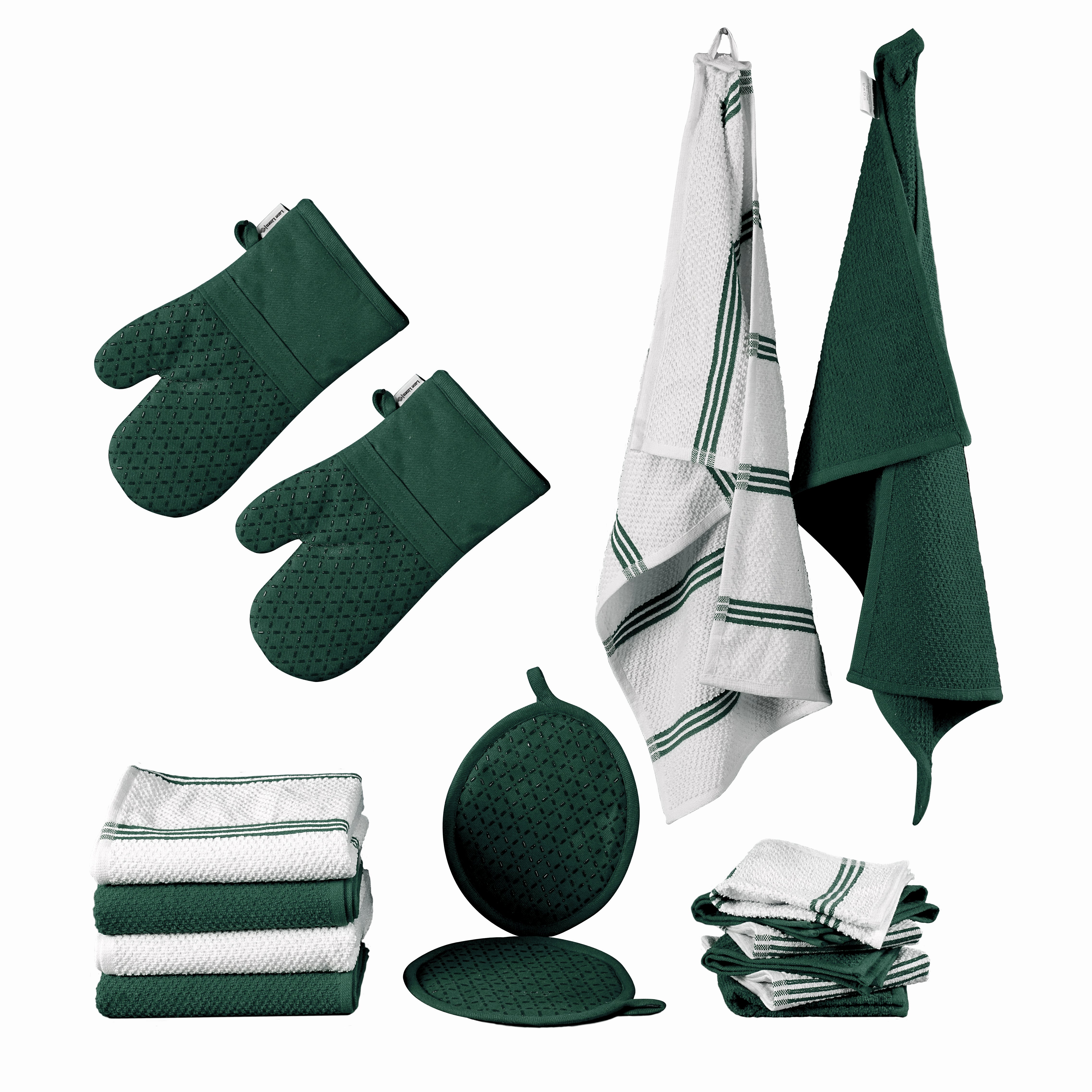 16pc Kitchen Towel and Oven Mitt Set - Olive